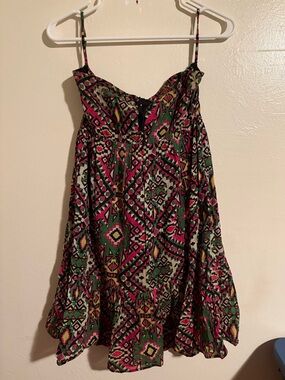 Steve Madden Aztec-Pattern  Pink & Green Spaghetti Strap Dress
